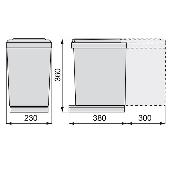 EMUCA - Bac de tri sélectif pour fixation inférieure et extraction manuelle dans module de cuisine 1 x 16 litres et couvercle automatique, Plastique, Gris - large