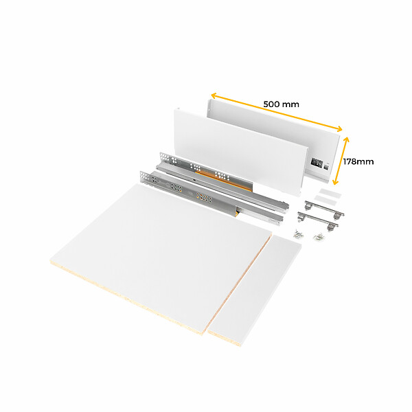 EMUCA - Kit de tiroirs pour cuisine ou salle de bains Vertex, hauteur 178mm, avec panneaux inclus, module 450mm, Peint en blanc - large