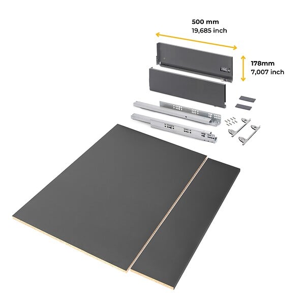 EMUCA - Kit de tiroirs pour cuisine ou salle de bains Vertex avec réglages 3D, hauteur 178mm, avec panneaux inclus, module 900mm, Gris antracite - large