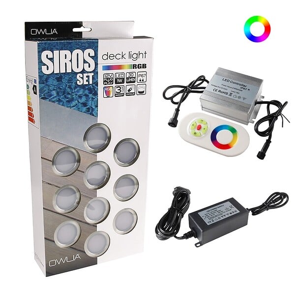 DECKLINEA - 10 Spots LED à Encastrer - RGB - Telecommande + Transformateur 30W - SIROS - Ø60mm - Ø perçage 41mm - Plug & Play - Basse Intensité - large