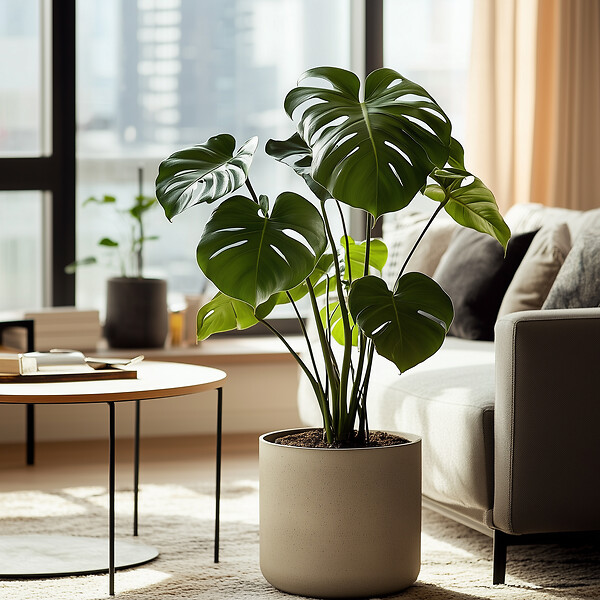 PLANT IN A BOX - Plante à trous - Set de 2 - Monstera deliciosa - Hauteur 70-80cm - ⌀21cm - large