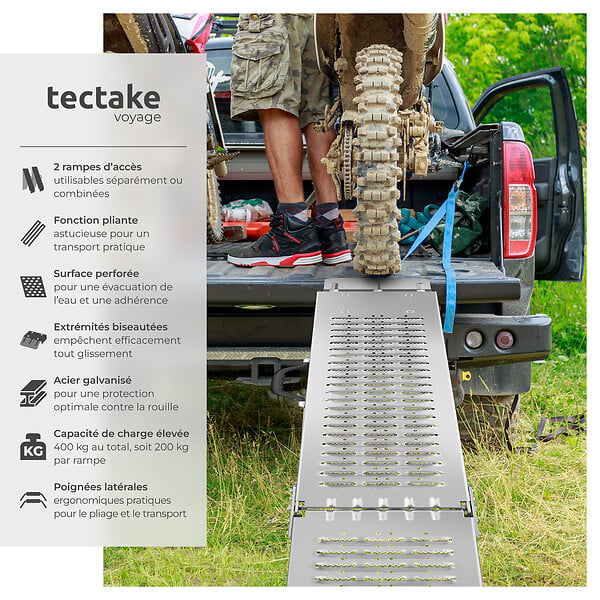 TECTAKE - Rampes d'accès Björn, Lot de 2, Pliables, Capacité de poids 400 kg argent - large
