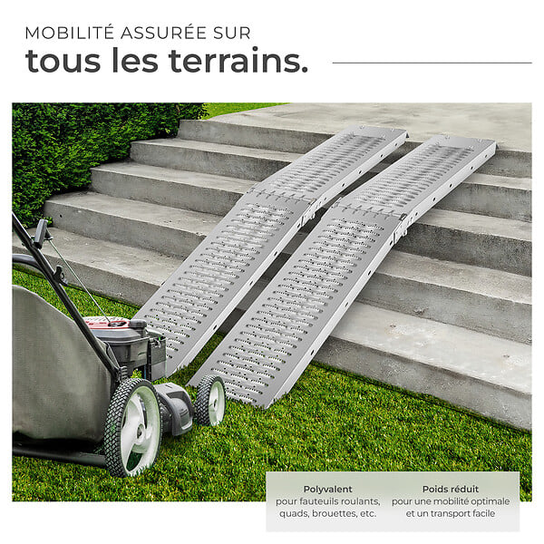 TECTAKE - Rampes d'accès Björn, Lot de 2, Pliables, Capacité de poids 400 kg argent - large