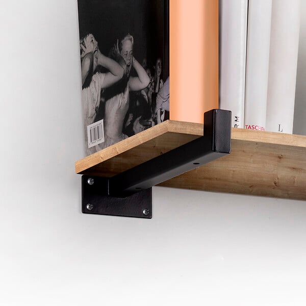 EMUCA - Jeu de supports pour étagères en bois Shelf droit avec tube carré, Acier, Peint en noir - large