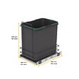 EMUCA - poubelle de recyclage pour montage inférieur et extraction manuelle pour meuble de cuisine Recycle 1x35 litres, Plastique gris anthracite - vignette