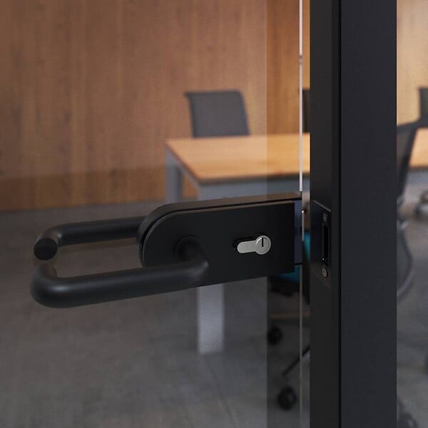 EMUCA - Serrure pour porte en verre avec cadre en bois, cylindre avec clés, pour porte en verre 8-12mm, acier et aluminium, peint en noir - large