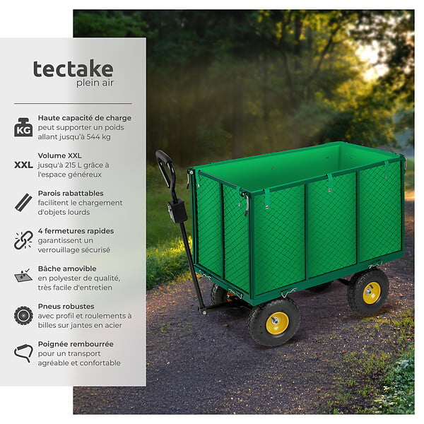 TECTAKE - Chariot de jardin 544 kg vert - large