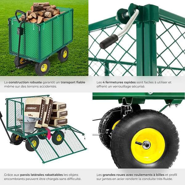 TECTAKE - Chariot de jardin 544 kg vert - large