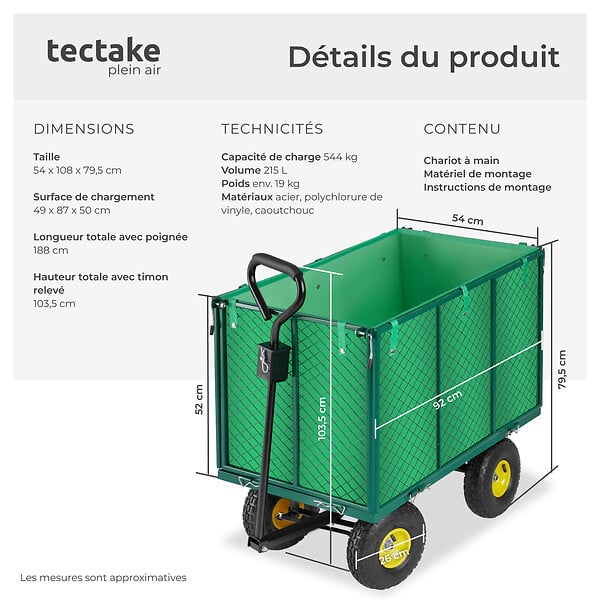 TECTAKE - Chariot de jardin 544 kg vert - large