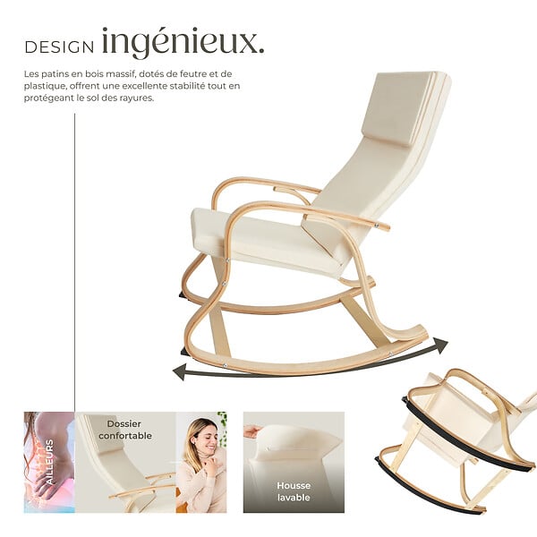 TECTAKE - Fauteuil à bascule Roca beige - large