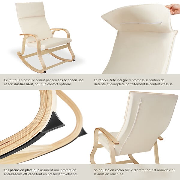 TECTAKE - Fauteuil à bascule Roca beige - large