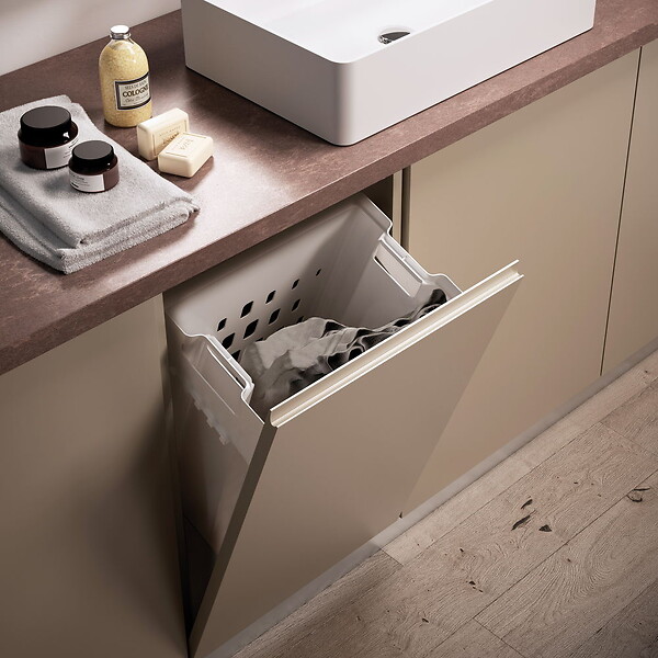 EMUCA - Panier à linge avec système de porte basculante, pour module 450 mm Laundry, plastique et acier, blanc - large