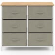ID MARKET - Commode 6 tiroirs en tissu ALTA 80 cm gris clair et plateau effet bois design industriel - vignette
