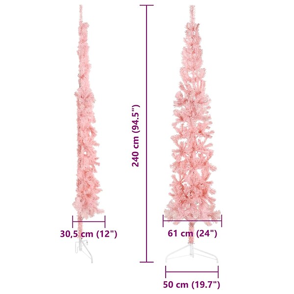 VIDAXL - vidaXL Demi sapin de Noël artificiel mince avec support Rose 240 cm - large