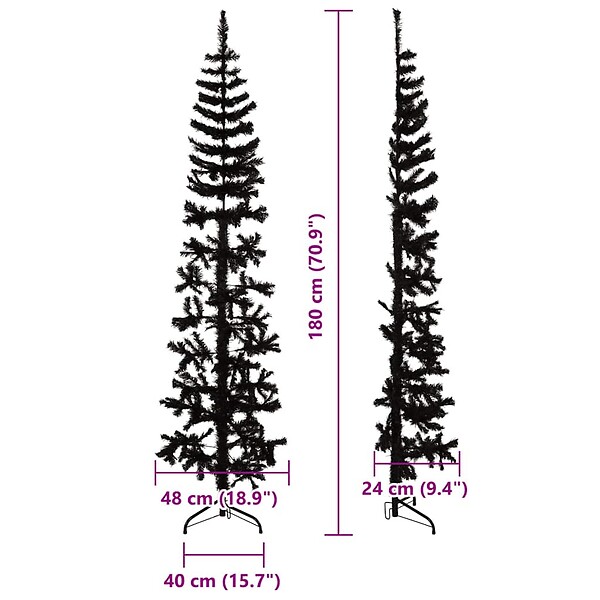 VIDAXL - vidaXL Demi sapin de Noël artificiel mince avec support Noir 180 cm - large
