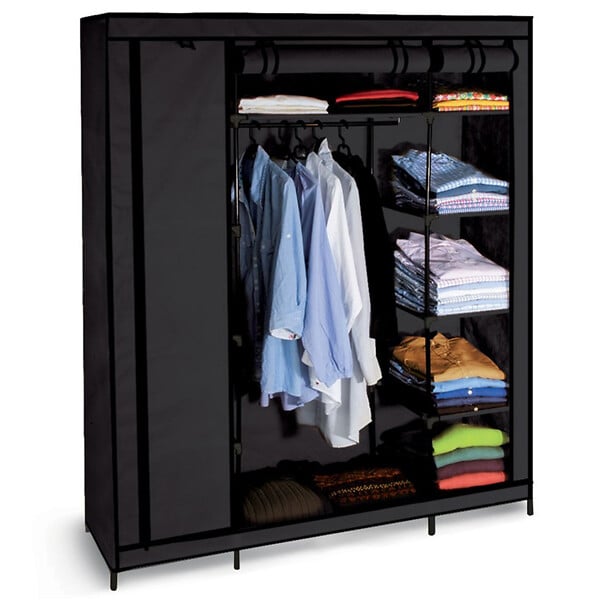 ID MARKET - Armoire de rangement penderie pliable vêtements en tissu noir dressing XXL - large