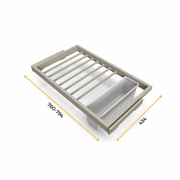 EMUCA - Kit de 7 porte-pantalons, 1 plateau et 1 cadre coulissant à fermeture douce pour armoires, réglable, module 800mm, Gris pierre - large