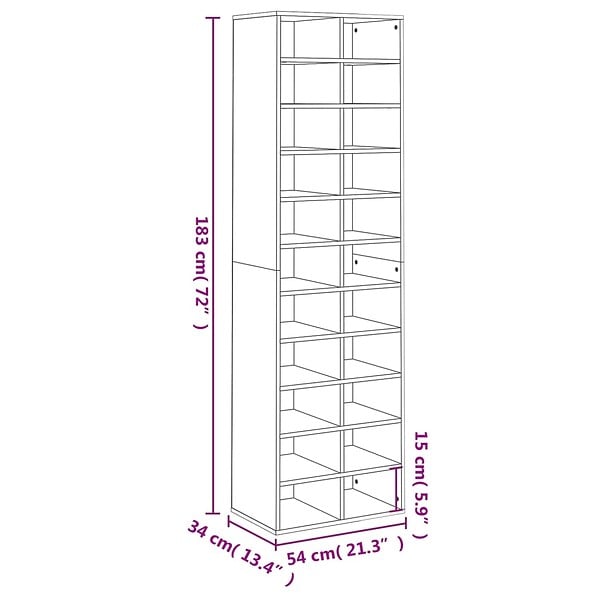 VIDAXL - vidaXL Armoire à  chaussures gris béton 54x34x183 cm bois d'ingénierie - large