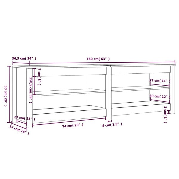VIDAXL - vidaXL Banc à  chaussures Blanc 160x36,5x50 cm Bois de pin massif - large