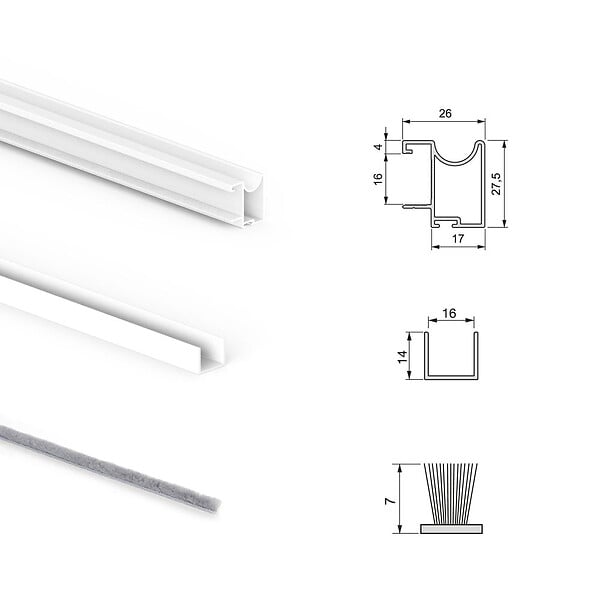EMUCA - Kit de ferrures pour 2 portes coulissantes et armoire à fermeture souple Placard 74, profilé Wave, épaisseur 16mm, panneaux non inclus, Peint en blanc - large
