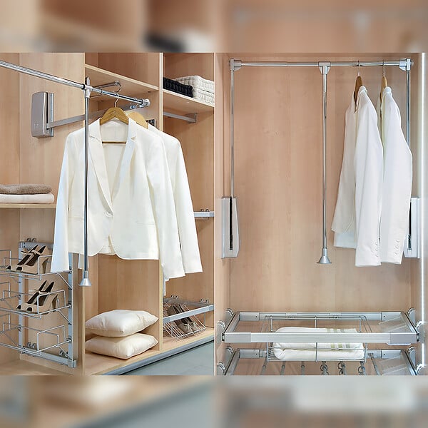 EMUCA - Penderie rabattable pour armoire Hang, 830 - 1150, Chromé, Acier et Plastique. - large