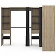 ID MARKET - Dressing extensible d'angle MARLON 230 x 140 x 180 cm hêtre avec penderies + étagères + rideaux noirs - vignette