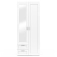 ID MARKET - Armoire 2 portes VITO blanc penderie 80 cm avec 2 tiroirs, miroir et étagères - vignette