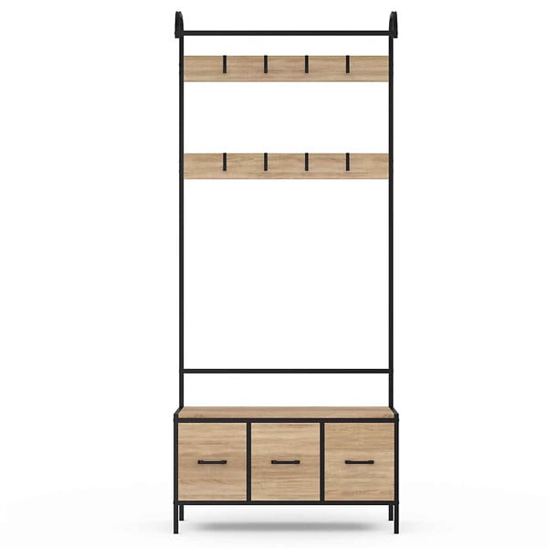 ID MARKET - Vestiaire d'entrée UTAH avec banc et 3 tiroirs en tissu design industriel - large