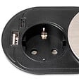 EMUCA - Multiconnecteur Vertikal Flat 60, diamètre 60mm, 1 x prise Schuko, 1 x USB Type A, 1 x USB Type C, Acier et Plastique, Acier inoxydable - vignette
