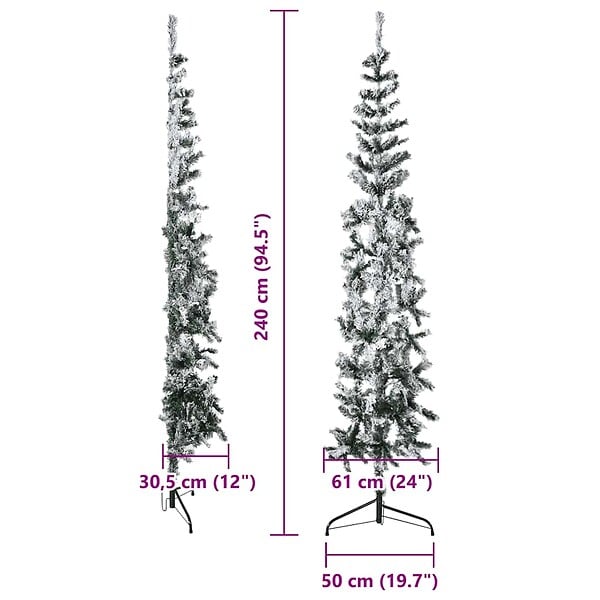 VIDAXL - vidaXL Demi sapin de Noël artificiel mince avec neige floquée 240 cm - large