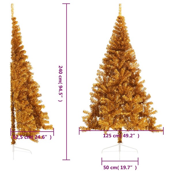 VIDAXL - vidaXL Demi sapin de Noël artificiel avec support doré 240 cm PET - large