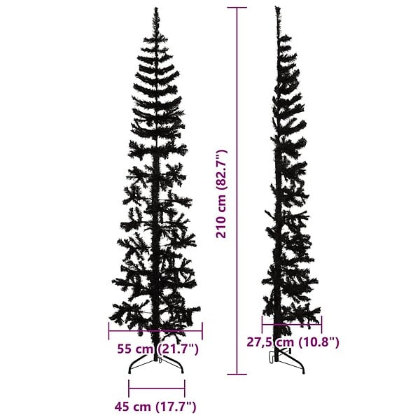 VIDAXL - vidaXL Demi sapin de Noël artificiel mince avec support Noir 210 cm - large