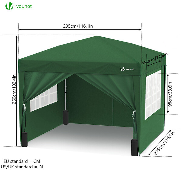VOUNOT - Tonnelle de Jardin 3x3m Pliable avec portes et fenêtres Vert - large