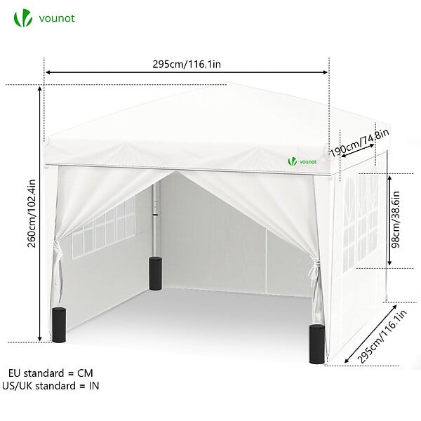 VOUNOT - Tonnelle de Jardin 3x3m Pliable avec portes et fenêtres Blanc - large