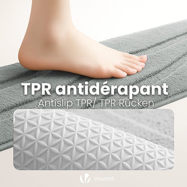VOUNOT - Lot de 2 Tapis de Bain Antidérapant microfibre motif ondulé 50x80cm gris - large
