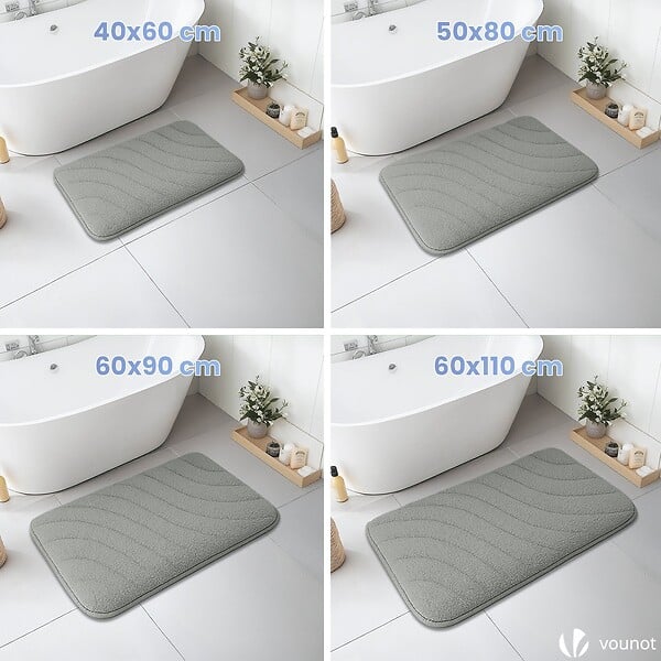 VOUNOT - Lot de 2 Tapis de Bain Antidérapant microfibre motif ondulé 50x80cm gris - large