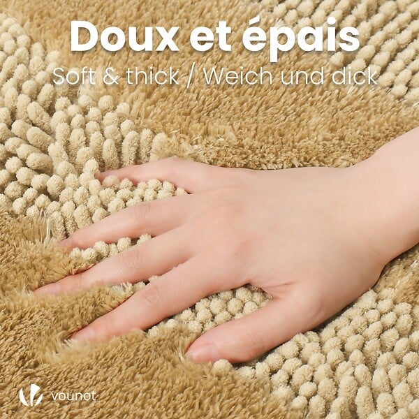 VOUNOT - Lot de 2 Tapis de Bain Antidérapant chenille microfibre 60x90cm beige - large
