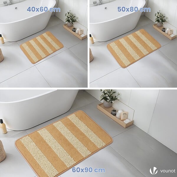 VOUNOT - Lot de 2 Tapis de Bain Antidérapant chenille microfibre 60x90cm beige - large