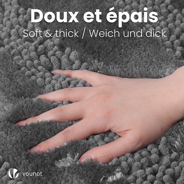VOUNOT - Lot de 2 Tapis de Bain Antidérapant chenille microfibre 60x90cm gris - large