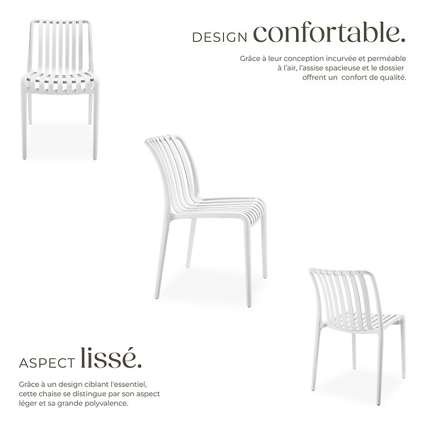 TECTAKE - Chaises de jardin ALCUDIA résistantes aux intempéries et empilables crème - large