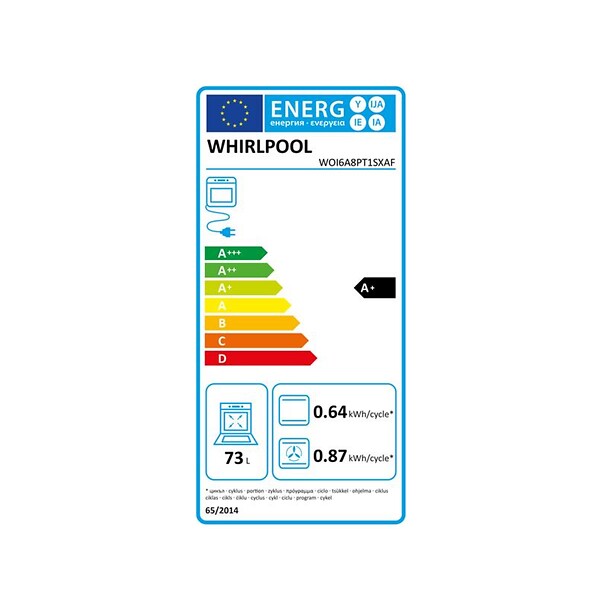WHIRLPOOL - four intégrable multifonction 73l 60cm pyrolyse inox - WOI6A8PT1SXAF - large