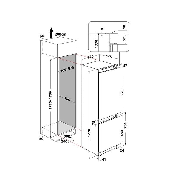 WHIRLPOOL - réfigérateur combiné intégrable à glissières 268l statique - WHC18D021A1SFFR - large