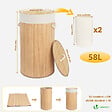 VOUNOT - Panier a linge en bambou rond avec couvercle 58L - vignette