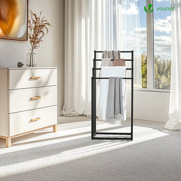 VOUNOT - Porte serviettes sur pied autoportant 4 niveaux noir - large