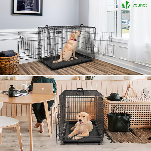 VOUNOT - Cage pour chien pliable avec 2 portes verrouillable plateau amovible et housse de protection 107x70x78cm - large
