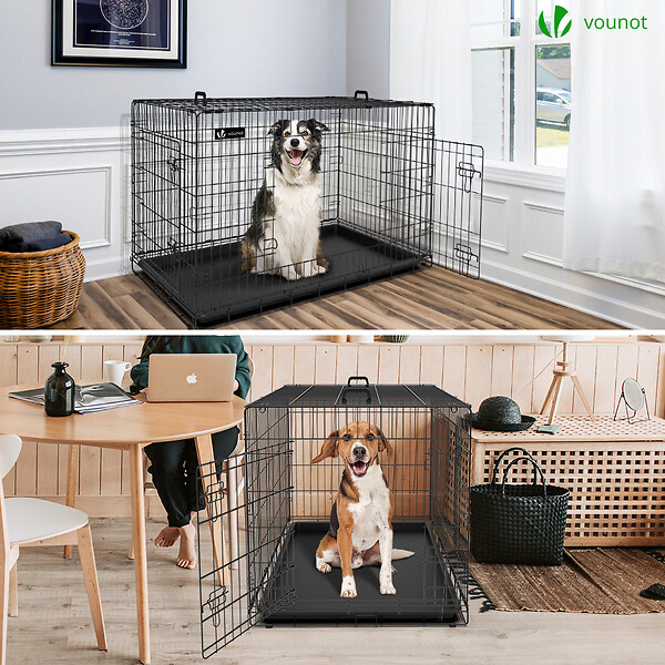 VOUNOT - Cage pour chien pliable avec 2 portes verrouillable plateau amovible et housse de protection 122x75x81cm - large