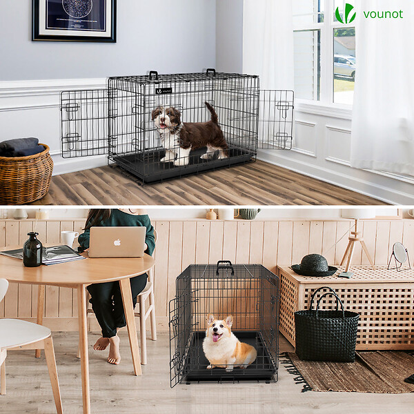 VOUNOT - Cage pour chien pliable avec 2 portes verrouillable plateau amovible et housse de protection 92x58x64cm - large