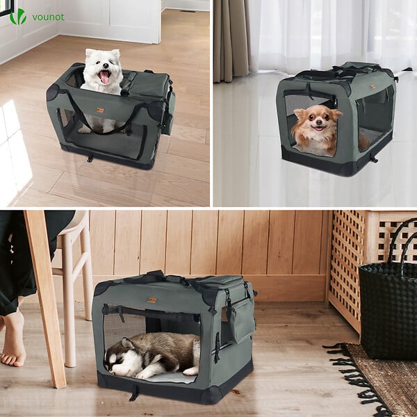 VOUNOT - Sac transport pliable chien chat caisse cage portable 50x35x36cm gris - large
