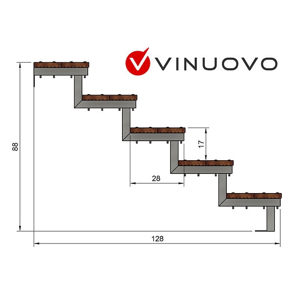 VINUOVO - Escalier en acier BALI, 5 marches en bois exotique Bangkirai, Hauteur 88 cm et largeur 160 cm - large