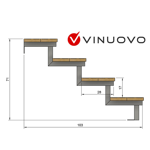 VINUOVO - Escalier OSLO métal et pin - H 71cm -4 marches -largeur 60cm -- sans contre marches - large